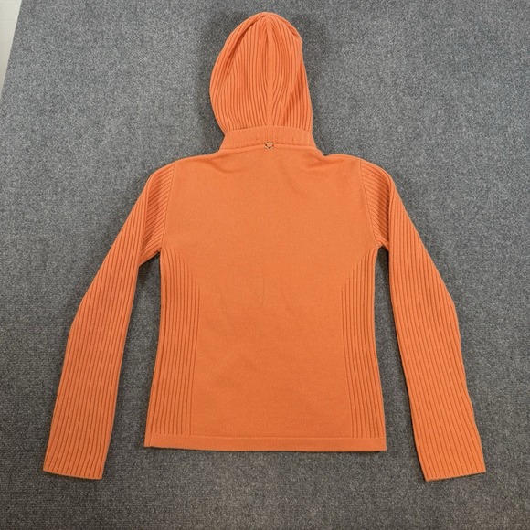 St. John Cashmere Marie Gray Hoodie Womens M Orange Cardigan Sweater Full Zip - Picture 2 of 12